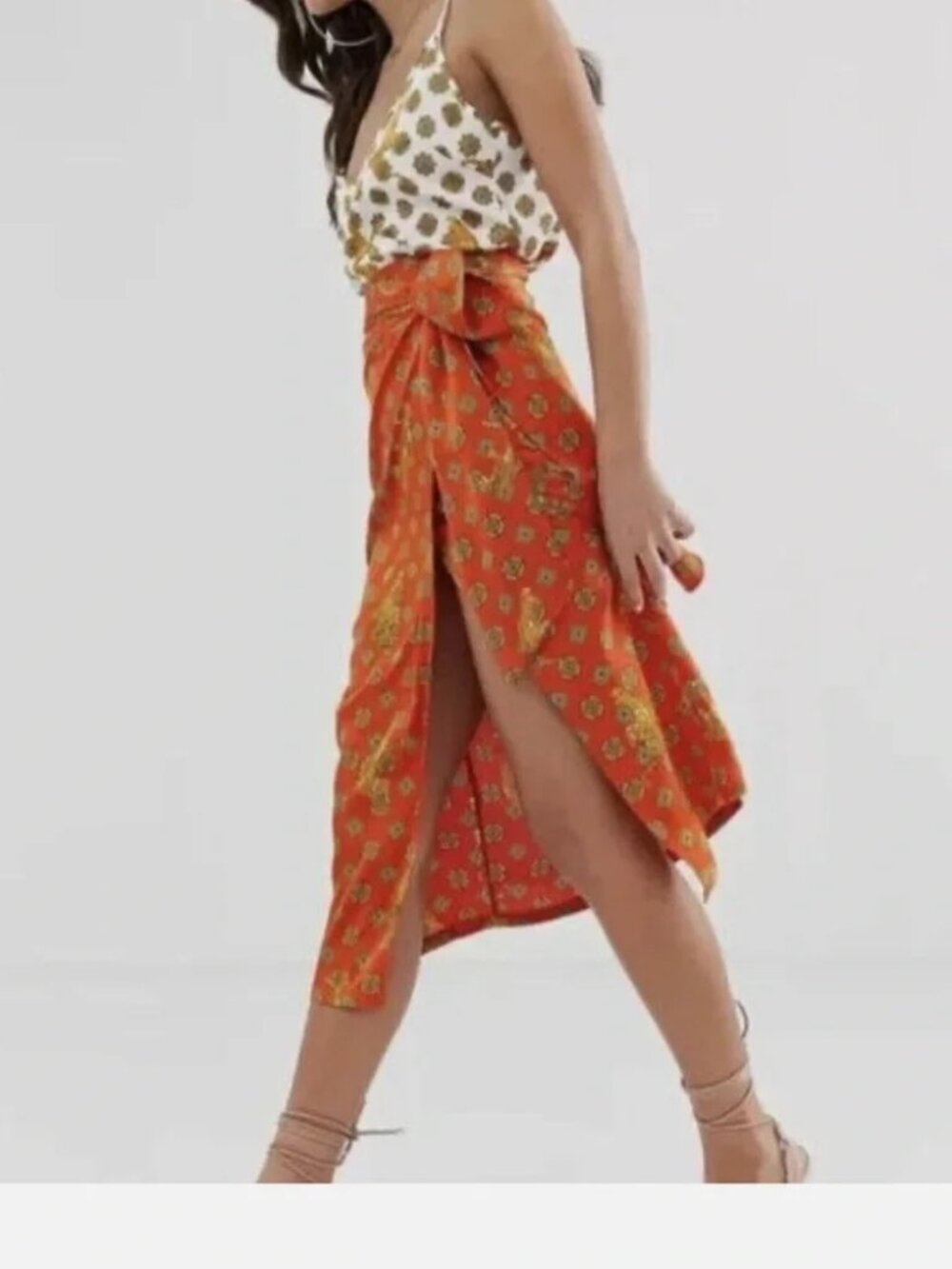 Never Fully Dressed burnt orange tiger print wrap skirt | Size 12